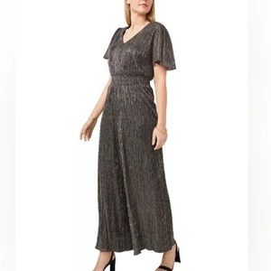 NWT MSK Black and Gold Metallic Jumpsuit Wide Leg Size XL plus size